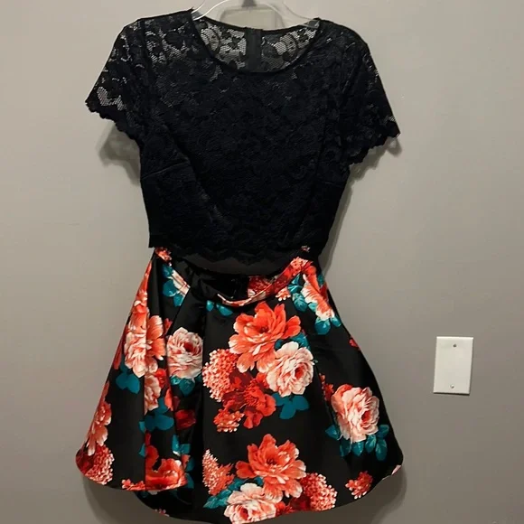 princess polly baby blue dress B Darlin | Dresses | Two Piece Outfit With Black Lace Short Sleeve Top And  Black Skirt W Red Flowers